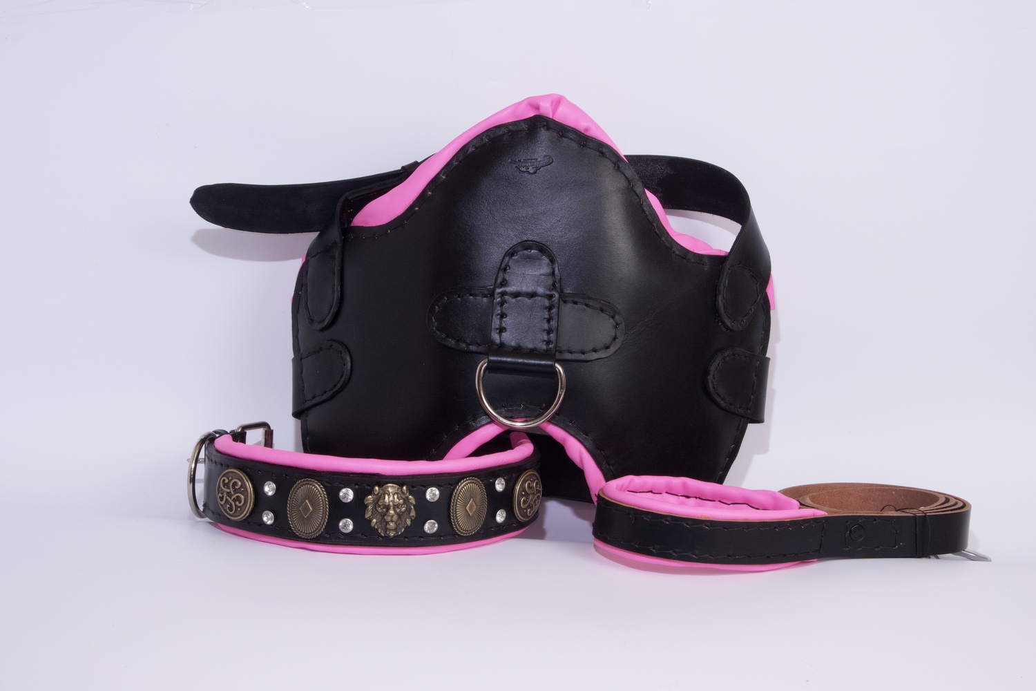 Pink Leather Dog Collar and Leash Set - SUPERSTAR