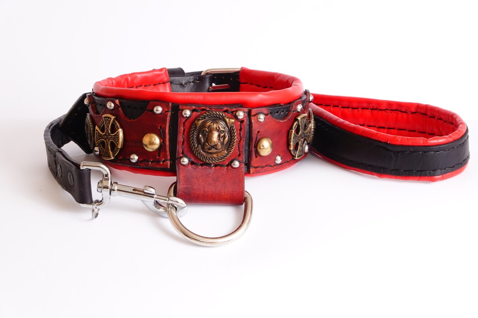 American Bully collar and leash set , Pitbull leather collar with leash