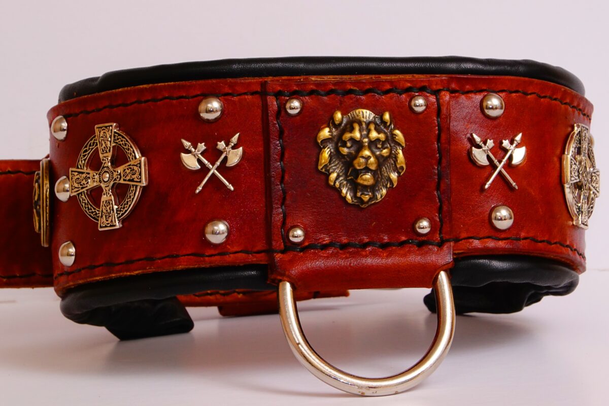 Saddle Tan Mastiff Dog Collar with Conchos and Rivets Leather for Pets