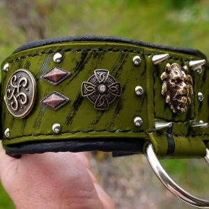 army green leather dog collar