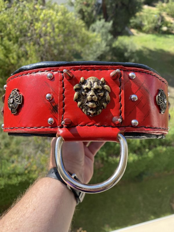 Red Celtic Leather Dog Collar