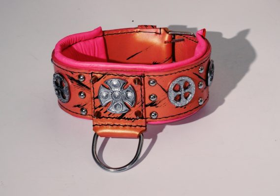 Rose Gold Pearlescent Leather Dog Collar Padded