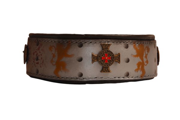 Medieval Leather Dog Collar with Heraldic Lions and Templar Cross - Image 2