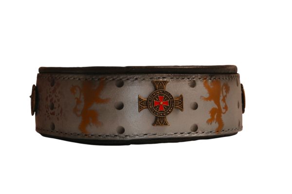 Medieval Leather Dog Collar with Heraldic Lions and Templar Cross