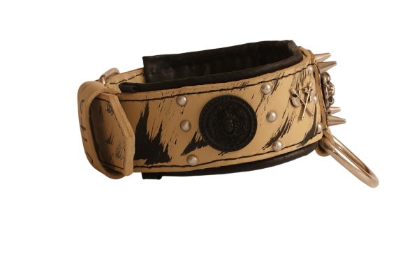 Leather Dog Collar Handmade Sand Color with War Axes and Greek Medusas - Image 6