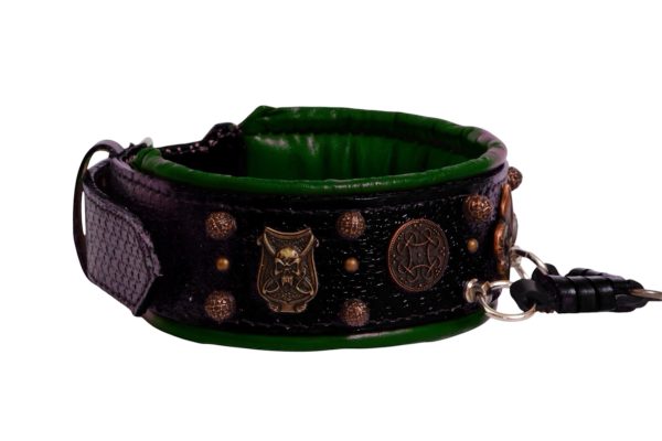 Black Mastiff Handmade Leather Dog Collar with French Lily and Conchos - Image 5