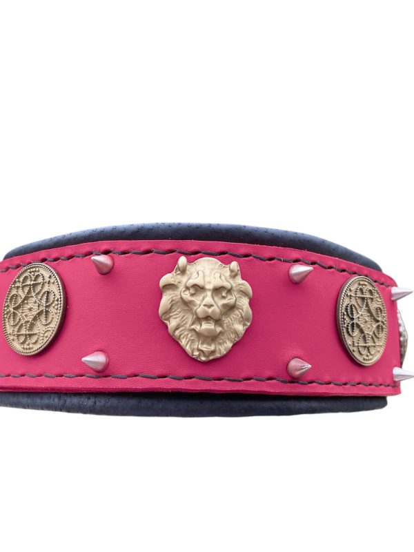 Magenta Leather Spiked Dog Collar: Stylish Protection for Large Breeds