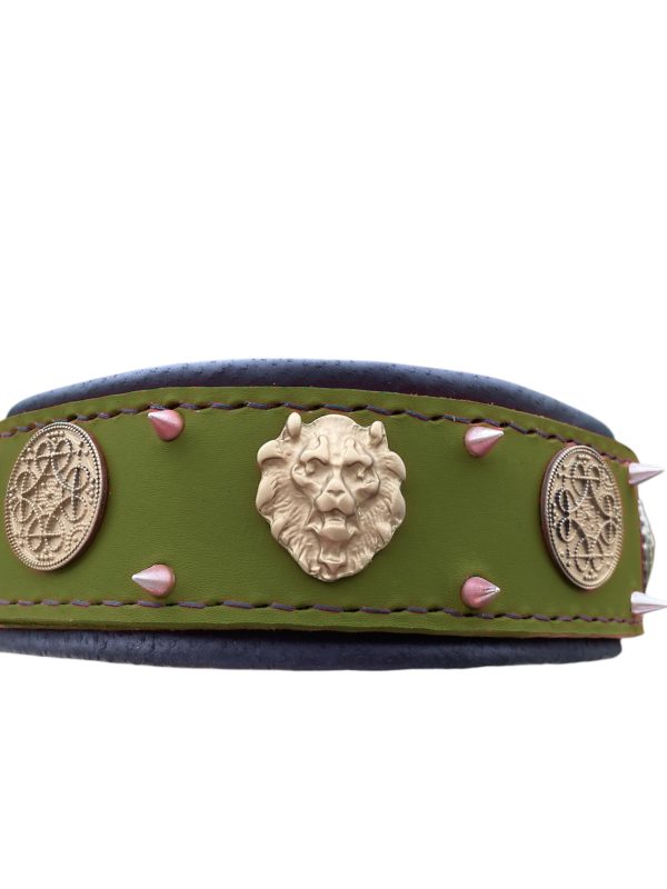 Army Green Leather Spiked Dog Collar: Stylish Protection for Large Breeds