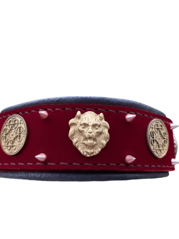 Handmade Burgundy Leather Dog Collar – Strong & Secure with Spikes & Celtic Conchos