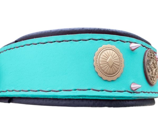 Leather Dog Collar Turquoise Spiked with Celtic Conchos for Strong Dogs - Image 6