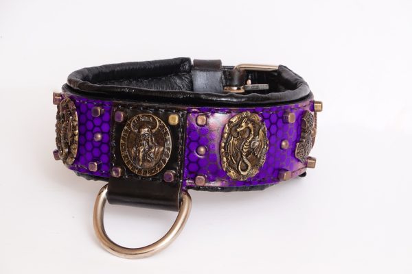 Purple ODIN leather dog collar honeycomb - Image 3