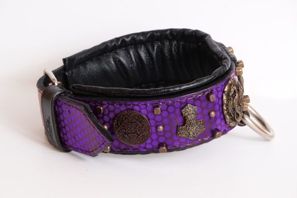 Purple ODIN leather dog collar honeycomb - Image 4