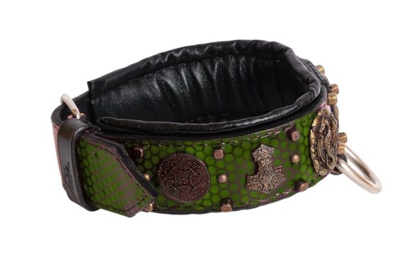 Viking Odin leather dog collar Honeycomb Green - Image 4