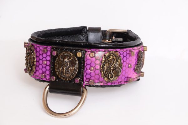 Female leather dog collar light pink honeycomb - Image 3