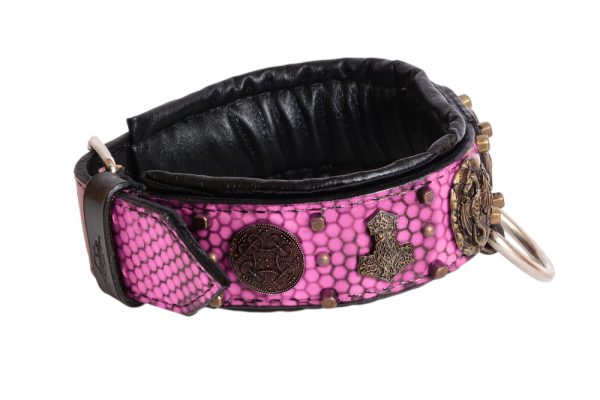 Female leather dog collar light pink honeycomb - Image 4