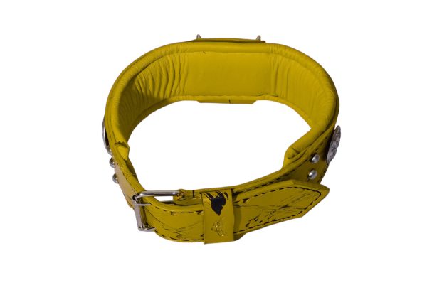 Yellow Leather Dog Collar Templar Cross with Yellow padding - Image 3