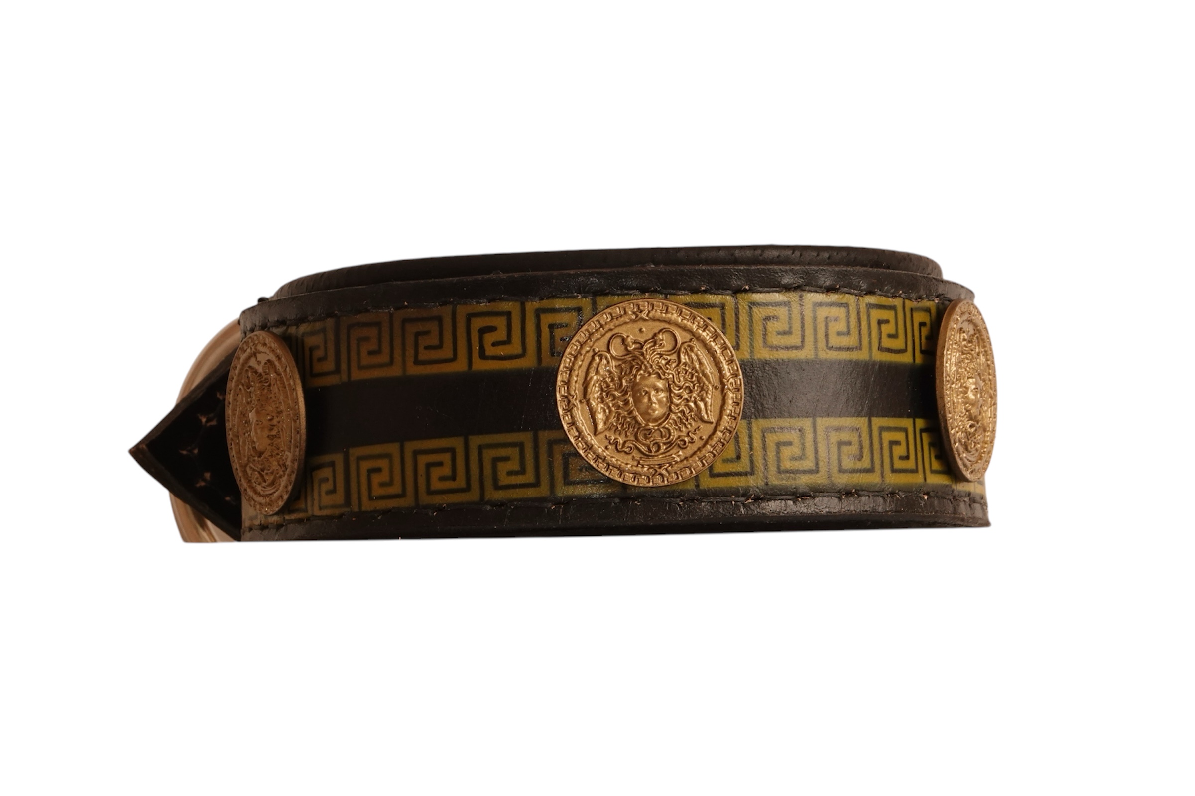 greek key leather dog collar luxury