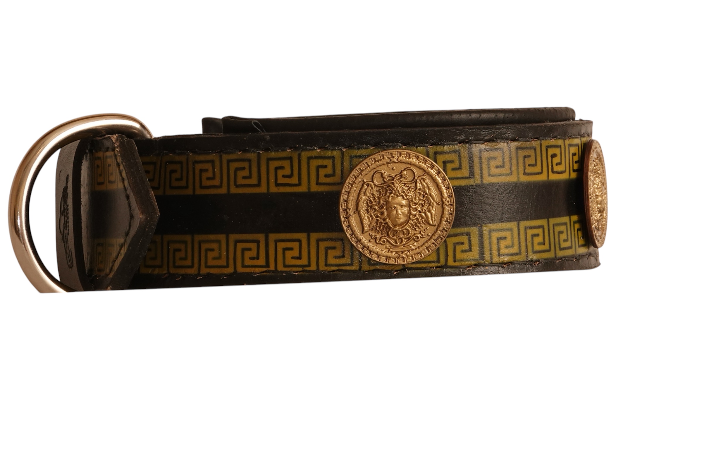 Handmade Leather Dog Collar with Greek Key & Medusa Symbols – Padded - Image 4