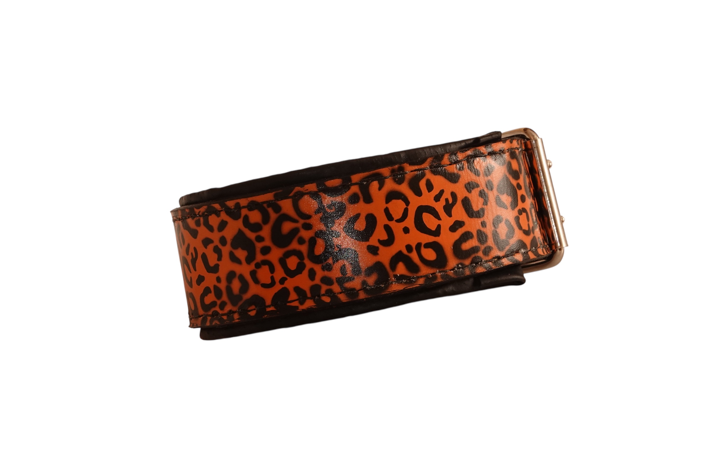 Leopard Pattern Leather Dog Collar Orange and Black - Image 4