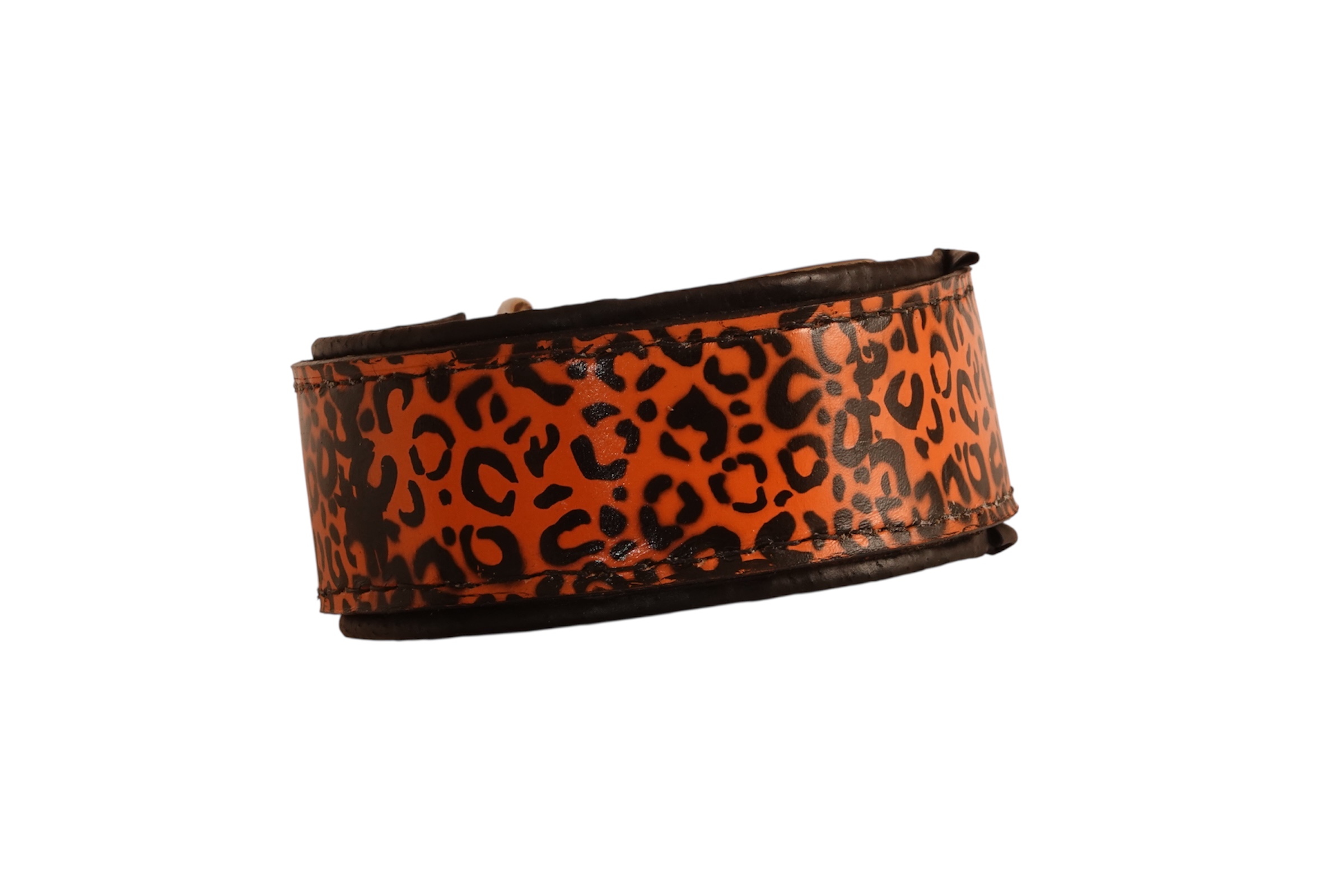 Leopard Pattern Leather Dog Collar Orange and Black - Image 3