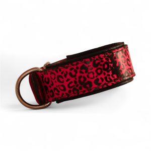 Leopard Pattern Leather Dog Collar Red and Black