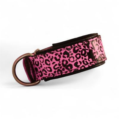female dog collar pink leopard