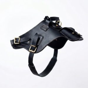 black leather dog harness