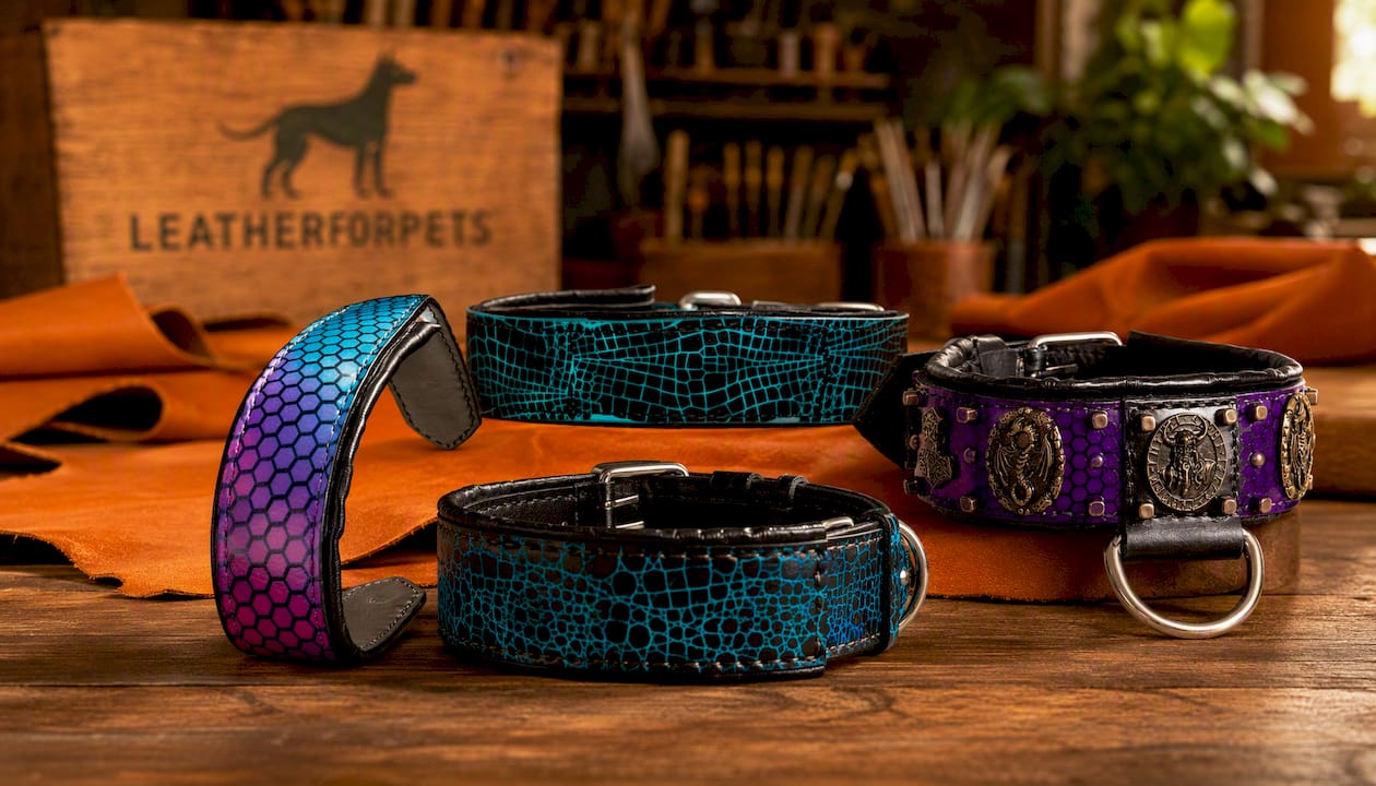 Leather Dog Collar Honeycomb Colorful Color Changes