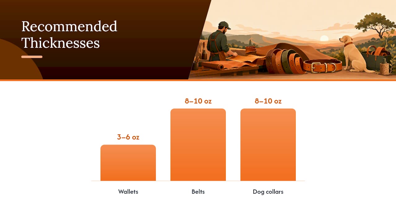 Diagram comparing leather thickness recommendations for different leather goods